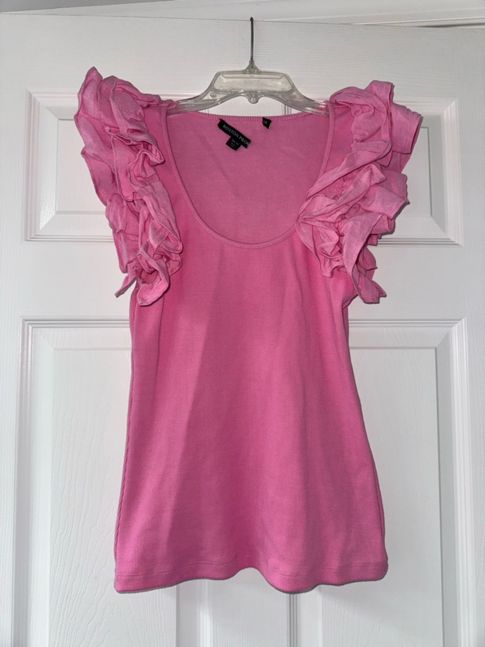 Boston Proper Light Pink Linen Ruffle Ribbed Top! - Picture 1 of 3